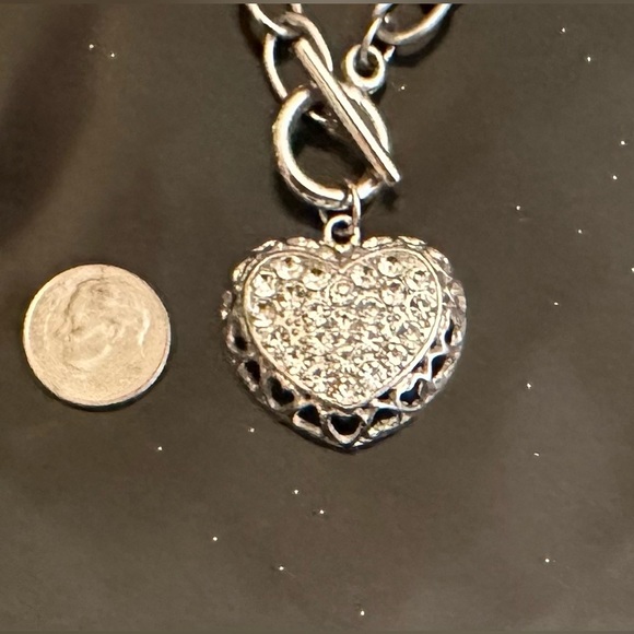 Price Drop💗⬇️50 % DROP Filigree Heart Rhinestones/w Rich 16-19",Silver Overlay - Picture 7 of 8
